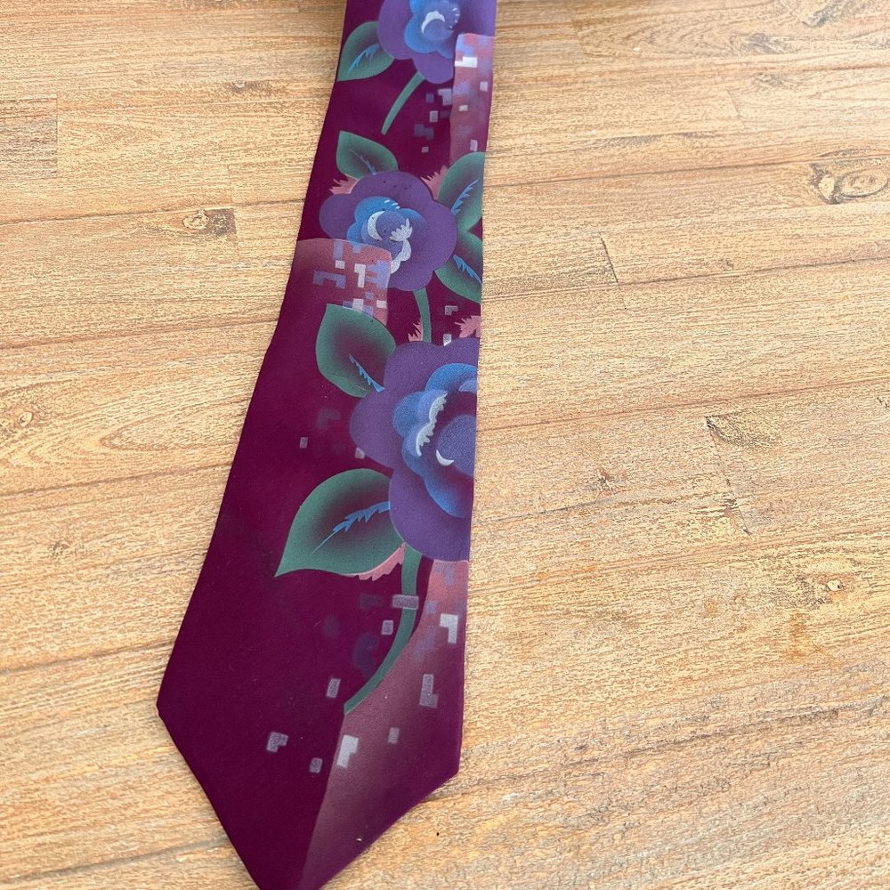1950's Flamingo Joe All Silk Necktie - Purple Abstract Flowers